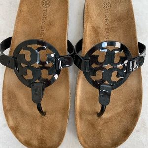 Tory Burch Miller Cloud Patent Black Leather/Cork Size 8.5